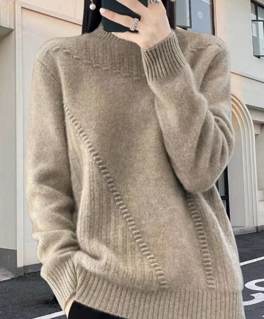 Damen Strickpullover mit elegantem Stehkragen und strukturiertem Design Heidi-Mode