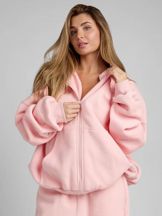 Damen Oversized Kapuzenjacke mit gemütlicher Passform und tiefen Taschen Heidi-Mode