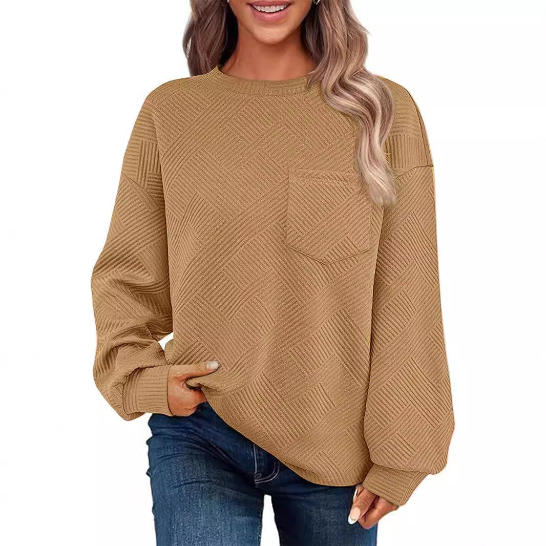 Damen Lässiger Pullover mit strukturiertem Muster und praktischen Taschen Heidi-Mode
