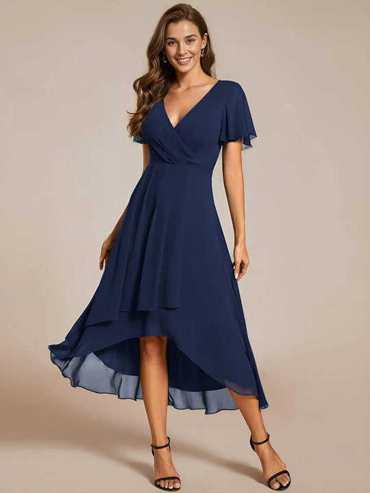 Damen Elegantes Wickelkleid mit asymmetrischem Saum Heidi-Mode