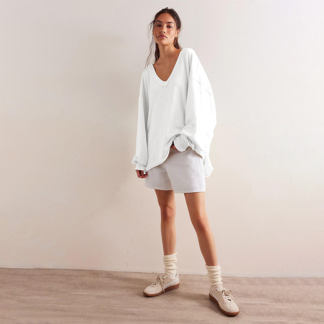 Damen oversized V-Ausschnitt Sweatshirt mit lässigem Schnitt Heidi-Mode