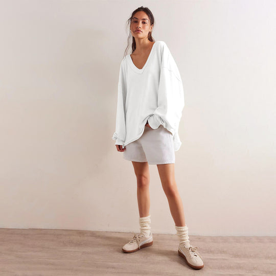 Damen oversized V-Ausschnitt Sweatshirt mit lässigem Schnitt Heidi-Mode