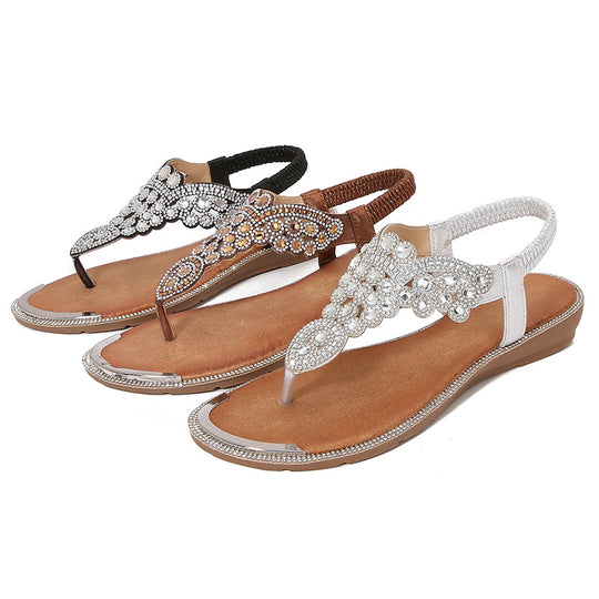 Damen Strandsandalen mit exklusivem Schmuckdetail Heidi-Mode