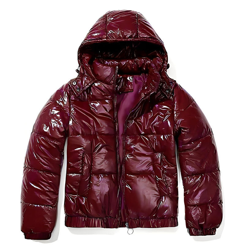 Damen Hochglänzende Steppjacke mit abnehmbarer Kapuze Heidi-Mode