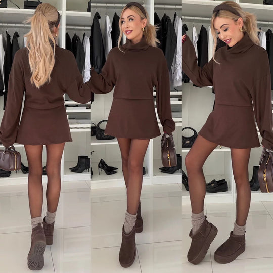 Damen Elegantes Cropped Sweatshirt mit hohem Kragen und weitem Ärmel Heidi-Mode