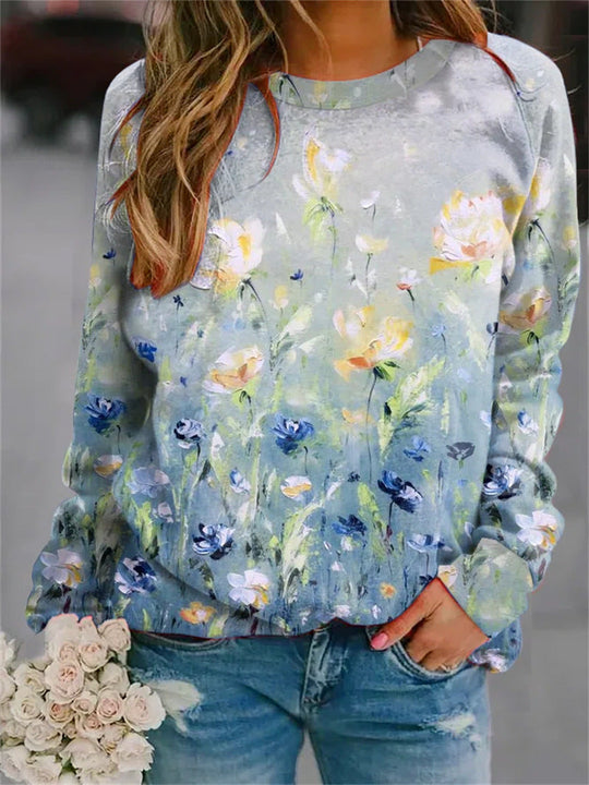 Heidi-Mode | Crew Neck Blümchen Langarm Sweatshirt