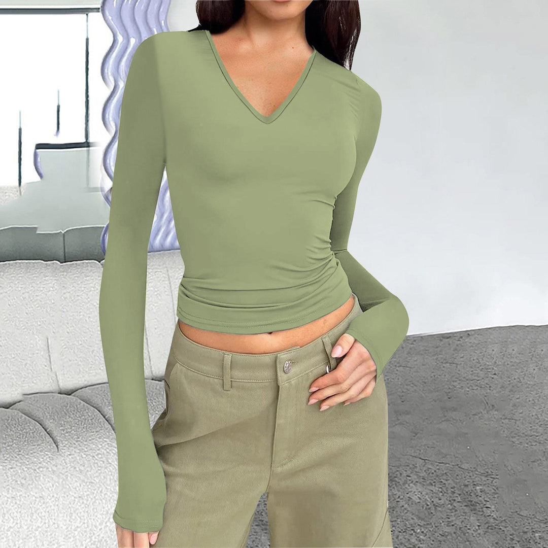 Damen Langarmshirt mit V-Ausschnitt von Heidi-Mode