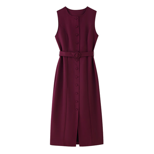 Damen ärmelloses Wickelkleid mit Knopfverschluss und Taillengürtel Heidi-Mode