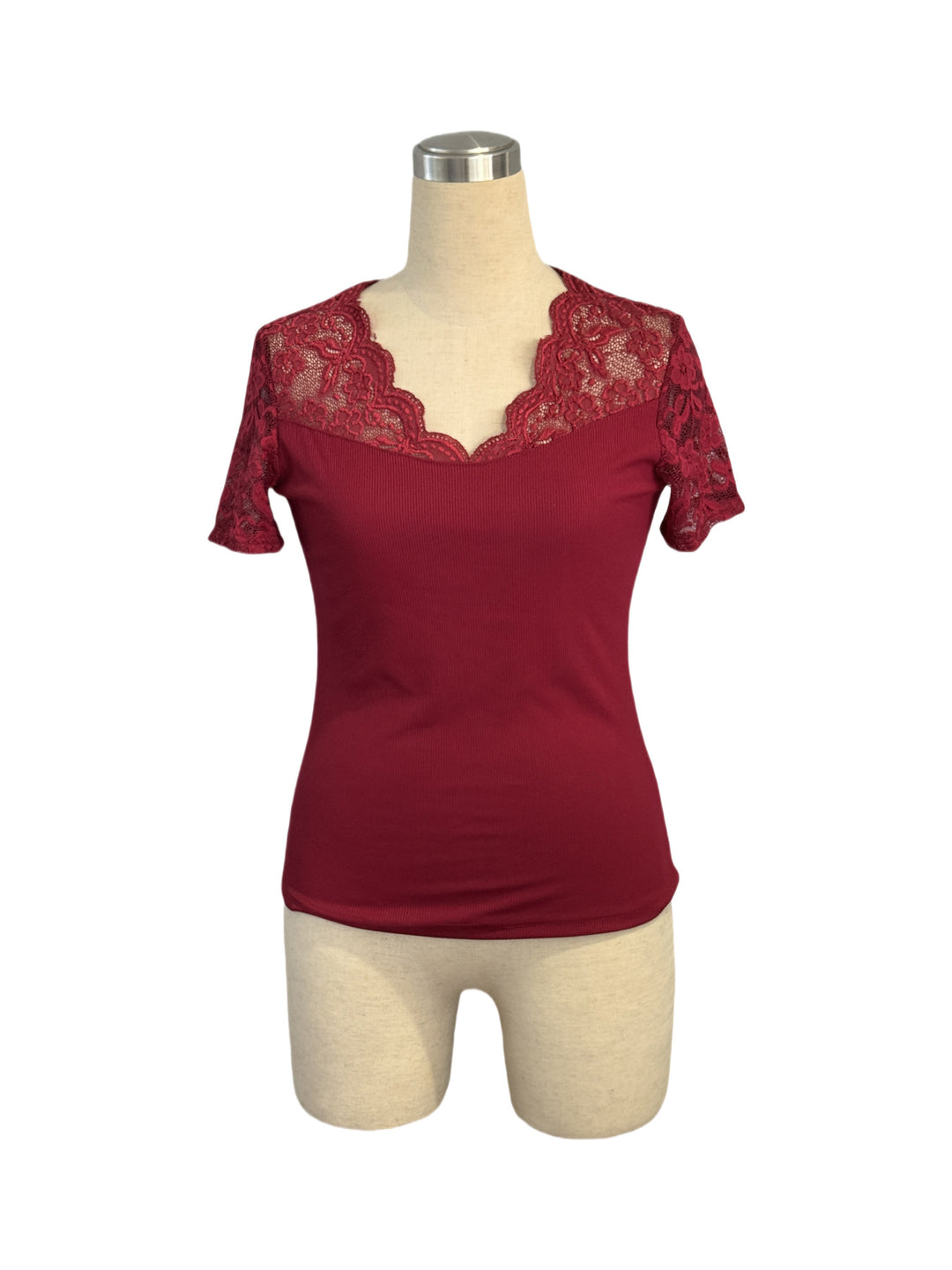 Heidi Mode | Ausschnitt Manschetten Spleißen Spitze Spitze Kurze Ärmel