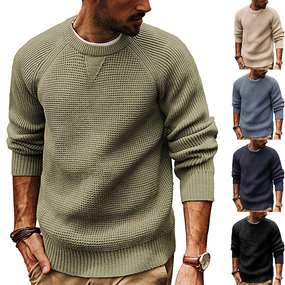 Herren lässiger Strickpullover mit strukturiertem Gewebemuster und Rundhalsausschnitt Heidi-Mode