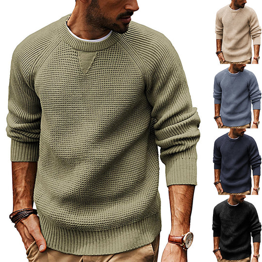 Herren lässiger Strickpullover mit strukturiertem Gewebemuster und Rundhalsausschnitt Heidi-Mode