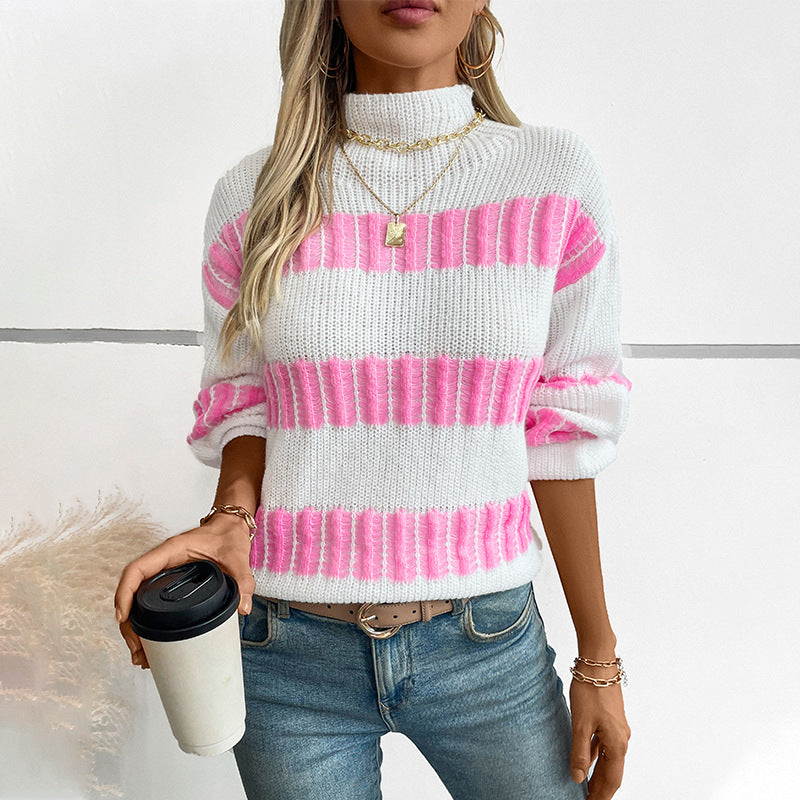 Damen hochwertiger Strickpullover mit edel strukturierten Streifen Heidi-Mode