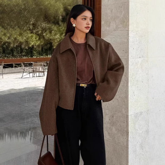 Damen elegante Kurzjacke aus weichem Material mit Oversize-Schnitten Heidi-Mode