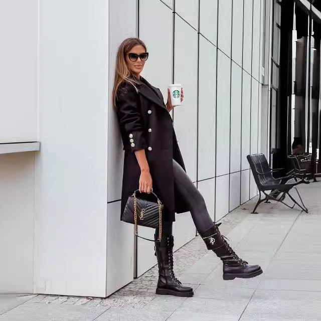 Damen Modischer Doppelreihen-Mantel mit strukturiertem Gewebe Heidi-Mode