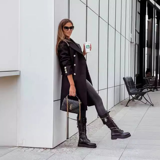 Damen Modischer Doppelreihen-Mantel mit strukturiertem Gewebe Heidi-Mode