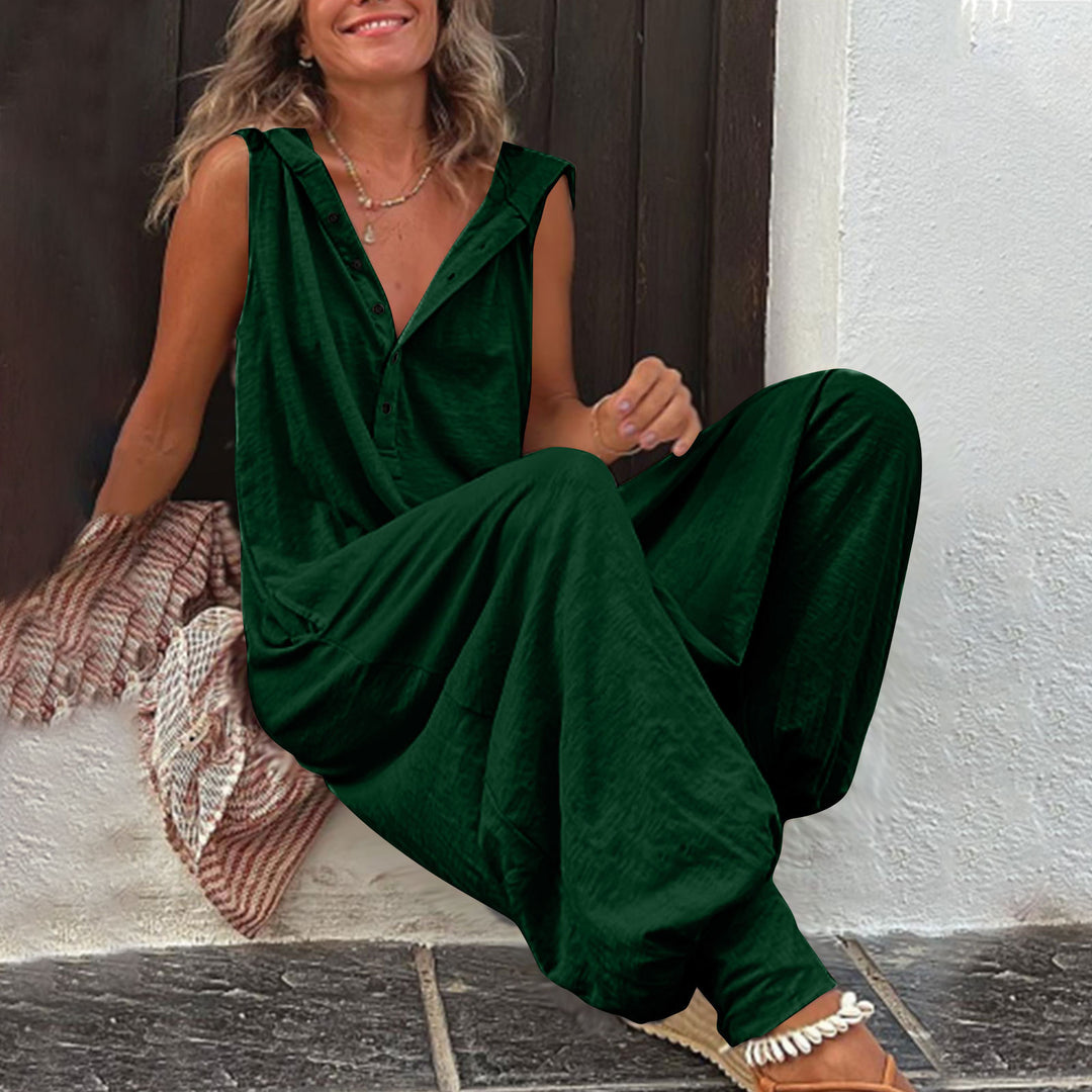 Damen Lässiger Jumpsuit mit Kapuze und Knopfdetails Heidi-Mode