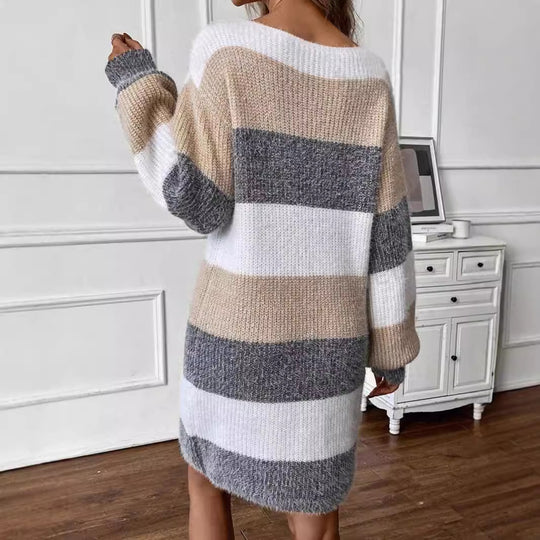 Damen gestreiftes Strickkleid mit weitem Schnitt Heidi-Mode