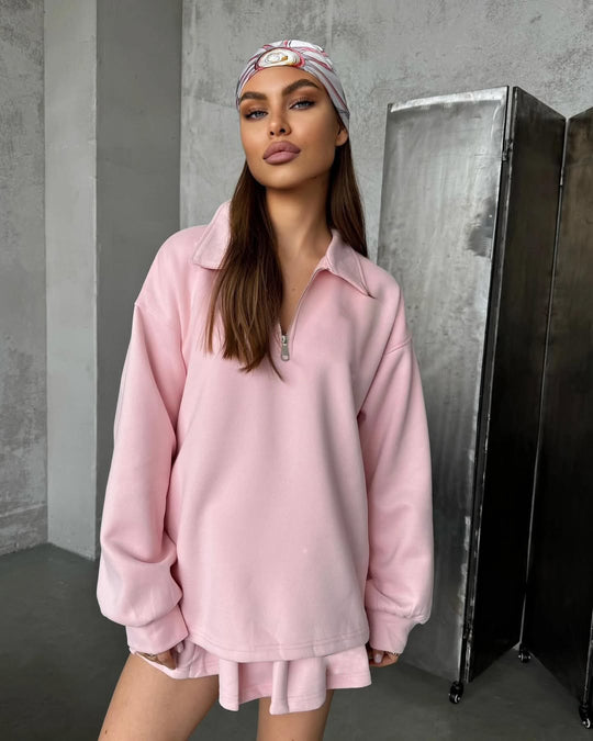 Damen sportlicher Pullover mit Kordelzug und Reißverschluss Heidi-Mode
