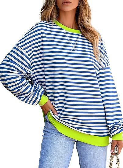 Damen lässiger gestreifter Sweatshirt mit Oversize-Schnitt und bequemen Details Heidi-Mode