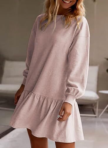 Damen lässiges Sweatkleid mit voluminösen Ärmeln und Rüschensaum Heidi-Mode