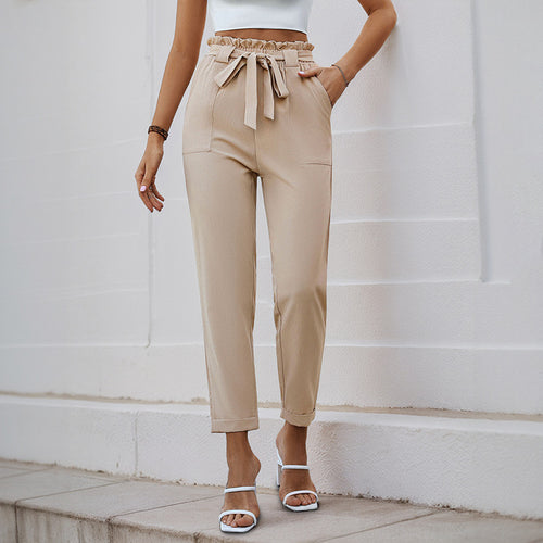 Damen elegante Chino-Hose mit hohem Bund und Taillenzug Heidi-Mode