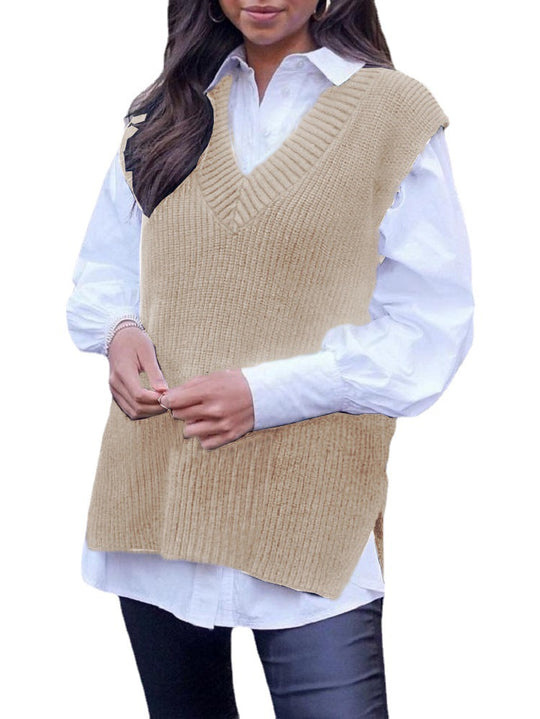 Damen Strickweste mit V-Ausschnitt und strukturiertem Muster Heidi-Mode