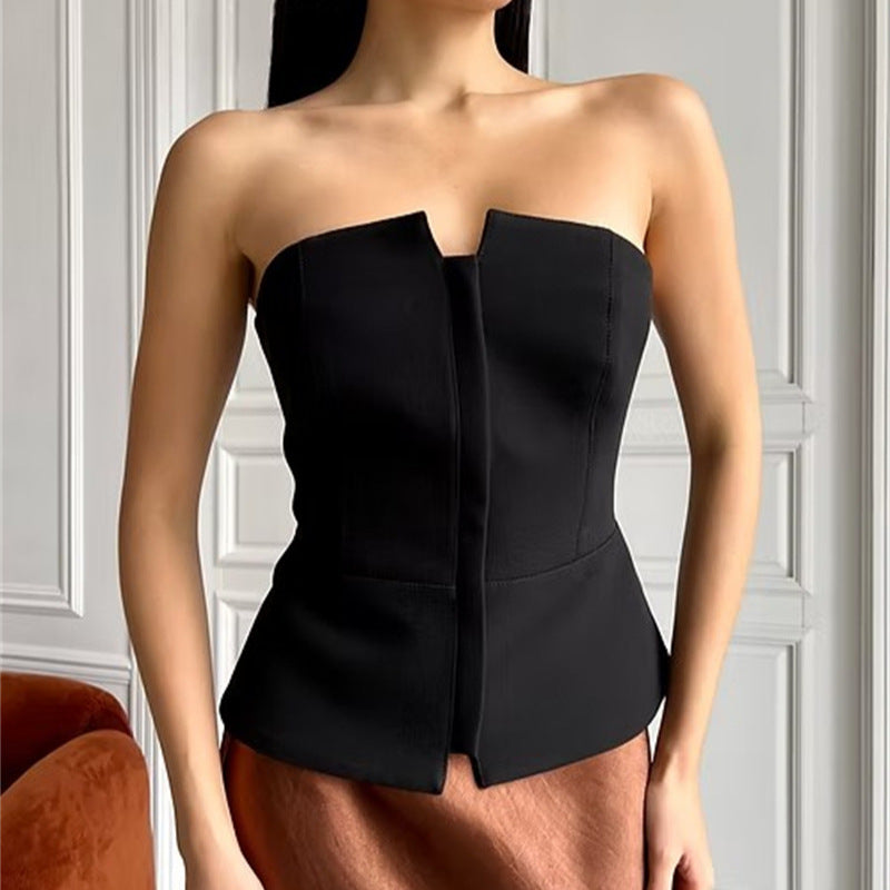 Damen ärmelloser Denim-Top mit Reißverschluss Heidi-Mode