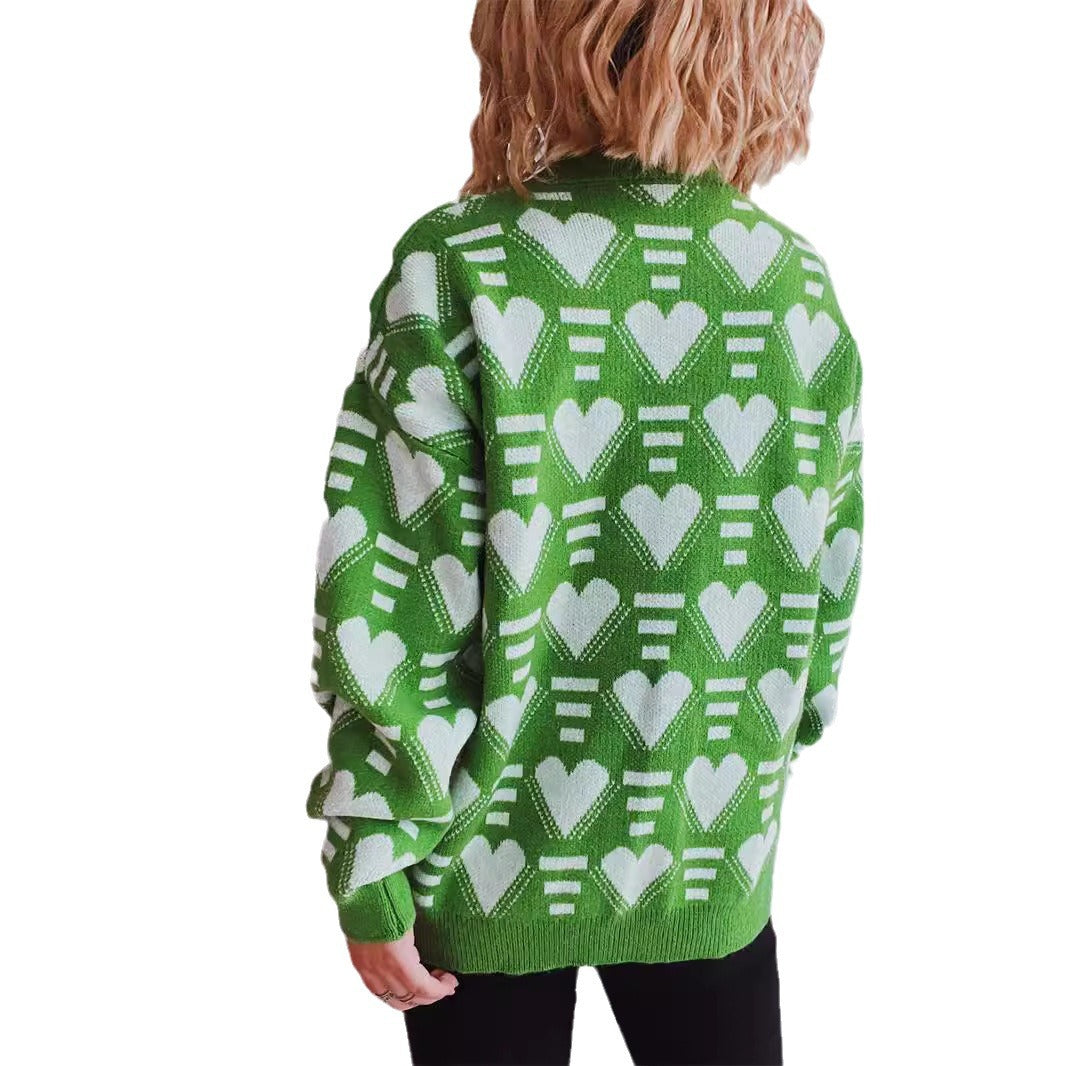 Damen gestrickter Pullover im modernen Herzdesign mit weitem Schnitt Heidi-Mode