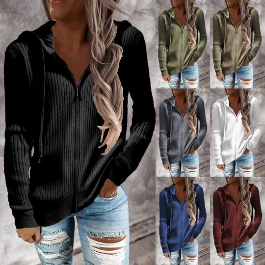 Damen Kapuzenjacke im modernen Rippenstrickdesign mit Taschen Heidi-Mode
