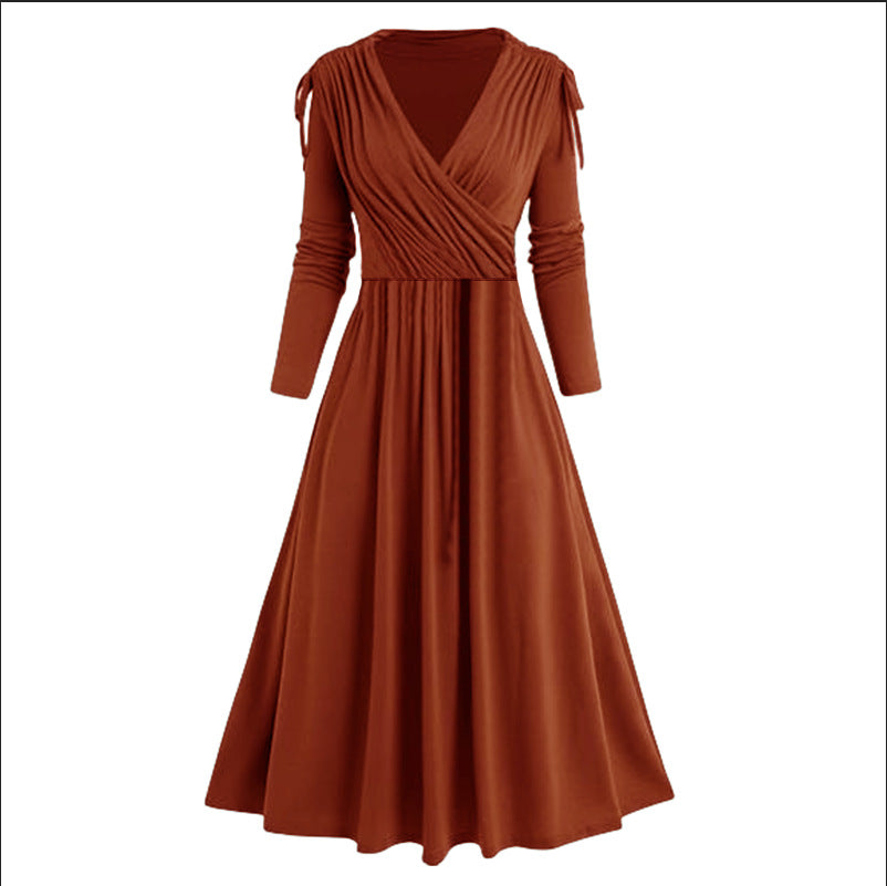 Damen Midikleid mit Wickeloptik und langen Ärmeln Heidi-Mode