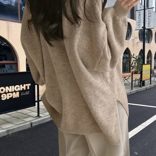 Damen Oversized Strickpullover mit weichem Fleece-Material und modernen Schnittelementen Heidi-Mode
