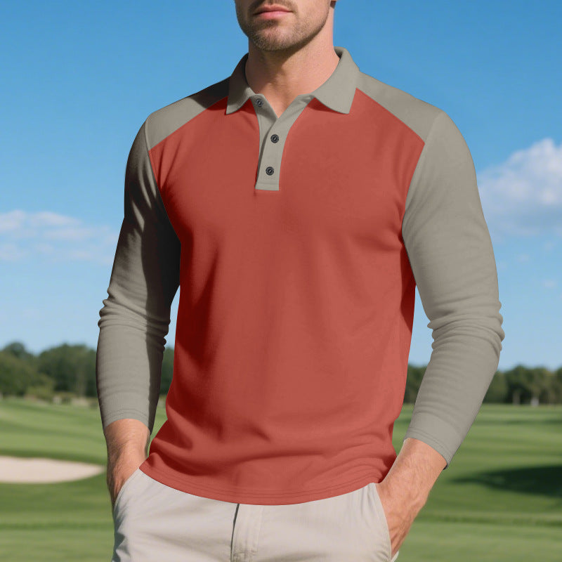 Herren Poloshirt mit Langarm und Kontrastärmel aus atmungsaktivem Baumwollmix Heidi-Mode