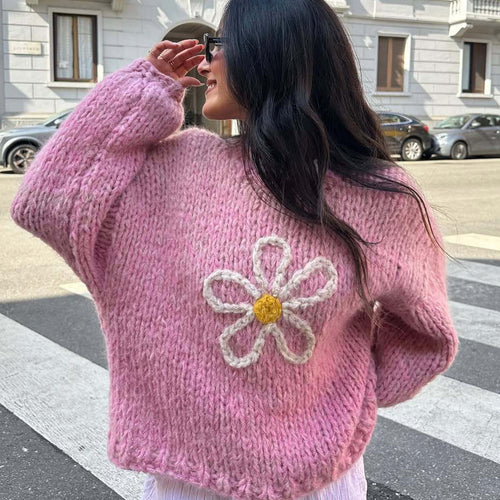 Damen lässiger Strickpullover mit floralem Motiv und oversized Schnitt Heidi-Mode