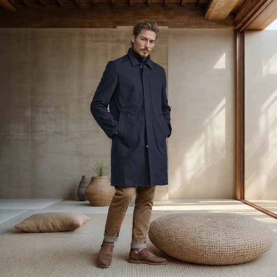 Herren eleganter Mantel mit praktischen Taschen und modernem Kragen Heidi-Mode
