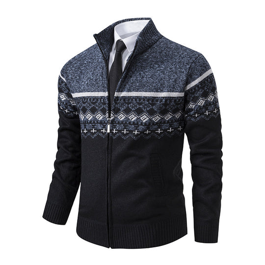 Herren Strickjacke mit modernem Muster und hohem Kragen Heidi-Mode