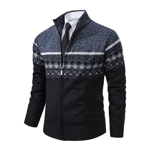 Herren Strickjacke mit modernem Muster und hohem Kragen Heidi-Mode