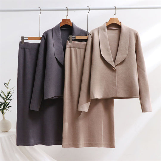 Damen elegantes Strickensemble mit Blazer und Midi-Rock Heidi-Mode