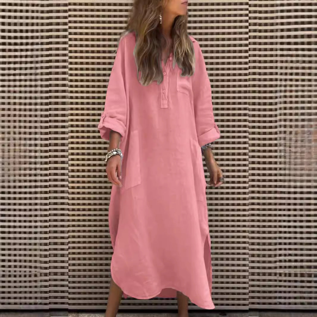 Damen Hemdkleid mit praktischen Taschen und langem Arm Heidi-Mode