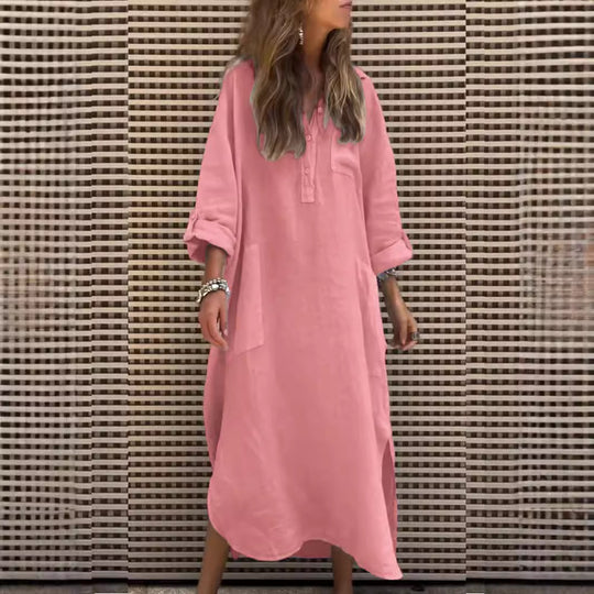 Damen Hemdkleid mit praktischen Taschen und langem Arm Heidi-Mode