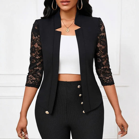 Damen Blazerjacke mit Spitzeinsätzen und modernem Design Heidi-Mode