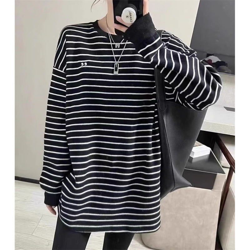 Femme Cozy Gestreiftes Oversized Pullover Sweatshirt Heidi-Mode