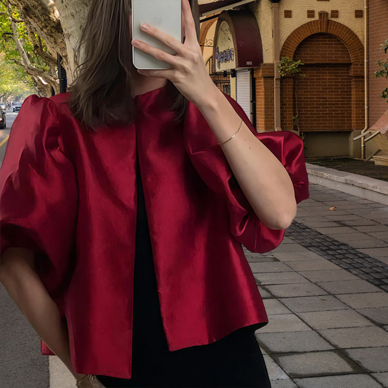 Damen Elegantes Midikleid mit strukturiertem Oberteil und voluminösen Ärmeln Heidi-Mode
