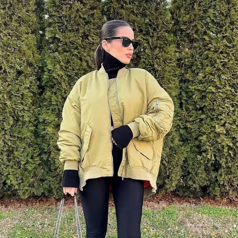 Damen lässige Bomberjacke mit elastischen Bündchen und praktischen Taschen Heidi-Mode
