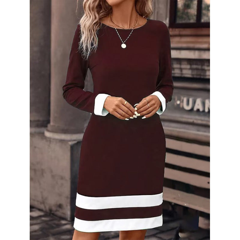 Damen Elegantes Kleid mit kontrastierenden Ärmelabschlüssen und Saum Heidi-Mode