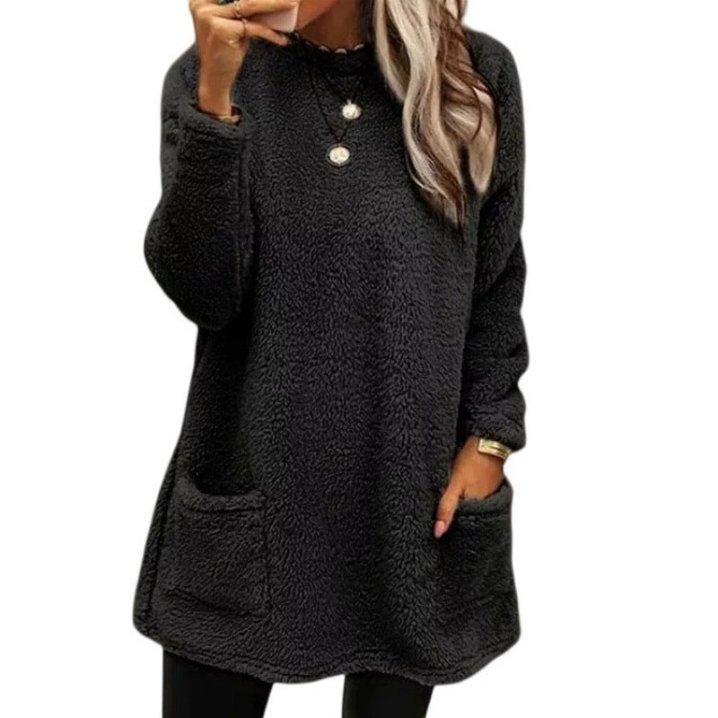 Damen Kuscheliger Fleece-Pullover mit weitem Schnitt und praktischen Taschen Heidi-Mode