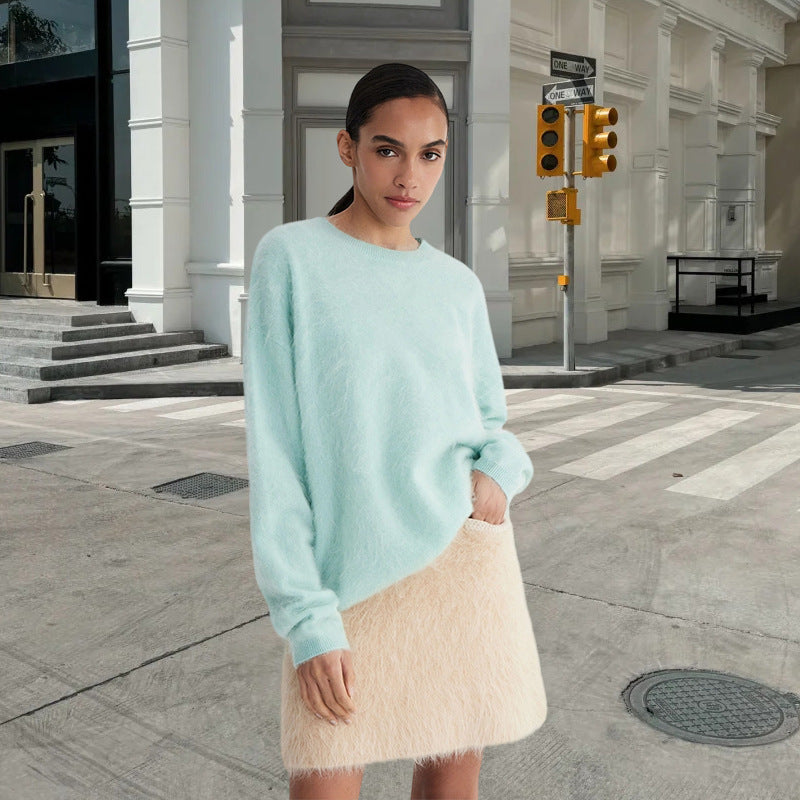Damen weicher Strickpullover mit elegantem Rundhalsausschnitt und lässigem Schnitt Heidi-Mode