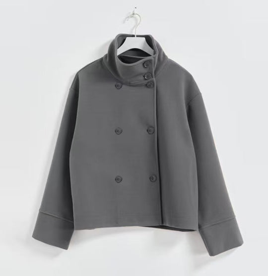 Damen Modische Cropped Jacke mit hohem Kragen und doppelter Knopfleiste Heidi-Mode