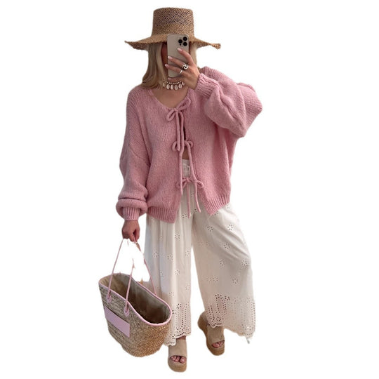 Damen Grobstrick-Jacke mit Kordelzug und lässigem Schnitt Heidi-Mode