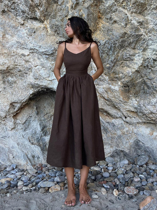 Damen Midi-Kleid aus leichtem Leinenstoff Heidi-Mode