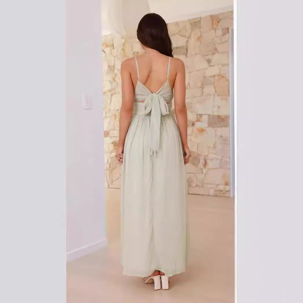 Damen Maxikleid mit schmalen Spaghetti-Trägern und elegantem Wickel-Design Heidi-Mode